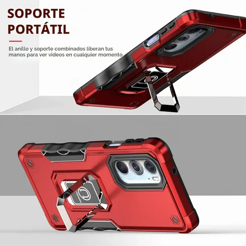 Vista 4 de Funda para Moto Edge Plus 2022/Edge X30/Edge 30 Pro con protector de pantalla, soporte magnético integrado para automóvil, funda protectora para Rojo