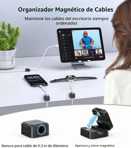 Vista 2 de Paquete de 9 clips magnéticos para cables, organizador de cables para escritorio, clips para cables, organizador adhesivo para cables USB, soporte