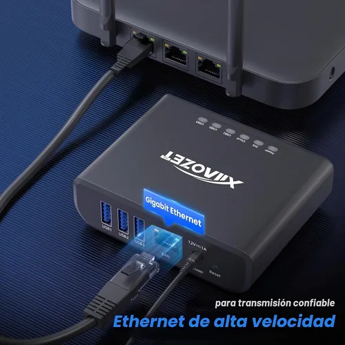 Vista 2 de LK301E Servidor de dispositivos USB Gigabit - Hub de 3 puertos USB sobre IP para LAN, servidor USB Gigabit Ethernet compatible con impresoras