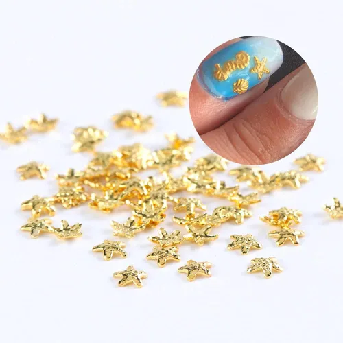 Vista 3 de Calcomanías de metal 3D para uñas, 12 formas, purpurina holográfica y lentejuelas, kit de suministros de arte dorado, caballito de mar, hojas