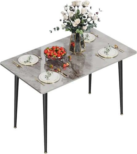 Vista 9 de Wisfor Mesa de comedor de piedra sinterizada: mesa de cocina gris de 47.2 x 27.5 pulgadas con patas de metal - Mesa de desayuno de 6 asientos