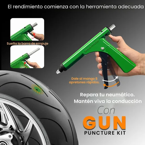 Vista 6 de GRAND PITSTOP Kit de Reparación de Pinchazos con Pistola para Neumáticos Sin Cámara con Tapón de Hongo para Pinchazos y Desinflados de Neumáticos