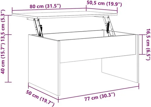 Vista 2 de Lift Top Coffee Table High Gloss White Engineered Wood 19.9 x 31.5 x 16.3 inch Storage Shelf Modern mesa de Centro for Living Room