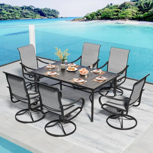 Vista 10 de PHI VILLA Juego de comedor de 5 piezas para patio al aire libre con sillas giratorias (azul) y mesa de comedor de acero de metal de 37 x 37 pulgadas