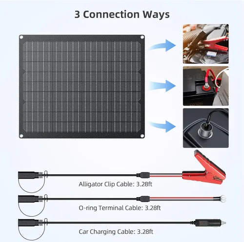 Vista 7 de ZOUPW Cargador de batería solar de 20 W y 12 V, cargador de batería solar con controlador de carga inteligente integrado, impermeable IP68