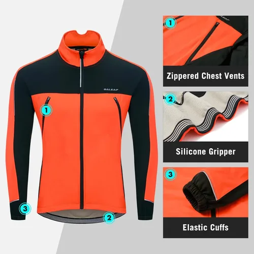 Vista 3 de BALEAF Chaqueta de invierno para hombre, para ciclismo, correr, resistente al viento, para ciclismo, ciclismo, clima frío, bolsillos cálidos
