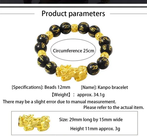 Vista 2 de COOLLL Feng Shui negro obsidiana riqueza pulsera original, pulsera de cuentas de riqueza con Pi Xiu Pi Yao para atraer la buena suerte y la riqueza
