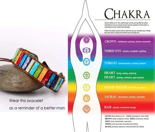 Vista 4 de sedmart - Pulseras de los 7 chakras para mujeres con piedras reales y correa de cuero, cuentas curativas para hombres y mujeres, joyería bohemia