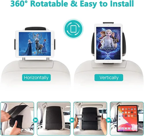 Vista 4 de Soporte para tablet con reposacabezas, soporte para iPad para asiento trasero de automóvil, soporte para tableta, iPhone, Fire HD y todos