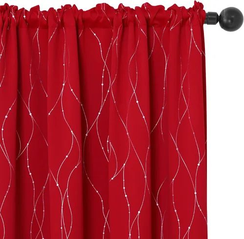 Vista 17 de Deconovo - Cortinas opacas con diseño de líneas onduladas y lunares, para dormitorio y sala de estar.