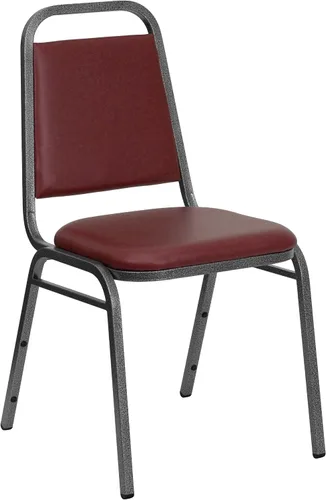 Vista 3 de BizChair Silla apilable trapezoidal, marco de la vena del vinilo de Borgoña/de plata