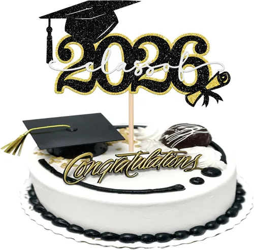 Vista 24 de Rsstarxi 1 paquete de decoración de pastel con purpurina para la clase de 2026, decoraciones de graduación 2026, tapa de felicitaciones