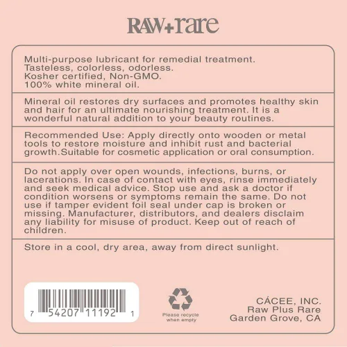 Vista 3 de Raw Plus Rare Aceite mineral vegano de grado alimenticio, seguro para tabla de cortar madera, bloque de carnicero, tabla de cortar de bambú y aceite