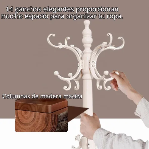 Vista 3 de Percheros de Madera, Árbol de Abrigos Retro de 78" con 12 Ganchos y Base Triangular Estable, Perchero de Entrada Independiente para Sombreros, Ropa