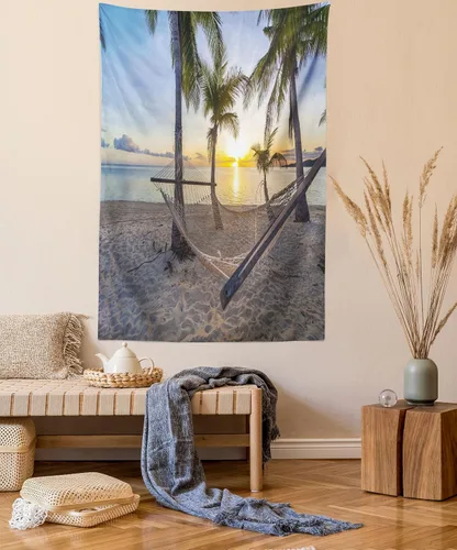 Vista 100 de Ambesonne Tapiz verde, fases lunares alrededor de un árbol de la vida, impresión de diseño bohemio de astrología nocturna, decoración de tela