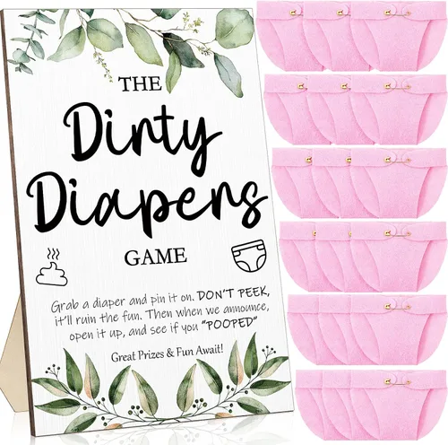 Vista 10 de Roowest 51 Piezas Juegos de Pañales Sucios para Baby Shower Letrero Divertido de Madera con 50 Piezas Mini Pañales de Fieltro Lindo para Fiesta