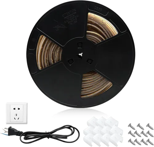 Vista 7 de Tira de luces LED COB de 110 V, 32.8 pies, IP67, impermeable, blanco frío, súper brillante, regulable, cinta LED cortable, cuerda de neón flexible