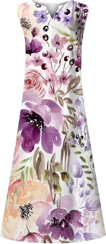 Vista 4 de TREBIN Vestido largo sin mangas con cuello en V y estampado clásico para mujer