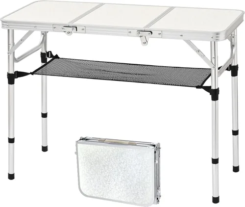 Vista 7 de YUFIFAIRY Mesa de campamento plegable pequeña, 24 pulgadas de largo x 16 pulgadas de ancho con patas de altura ajustable, todo negro