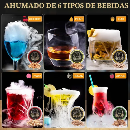 Vista 3 de Kit de ahumador de whisky con antorcha, chips de madera de 6 sabores, 2 vasos de whisky, 2 moldes de bolas de hielo, kit de ahumador de bebida