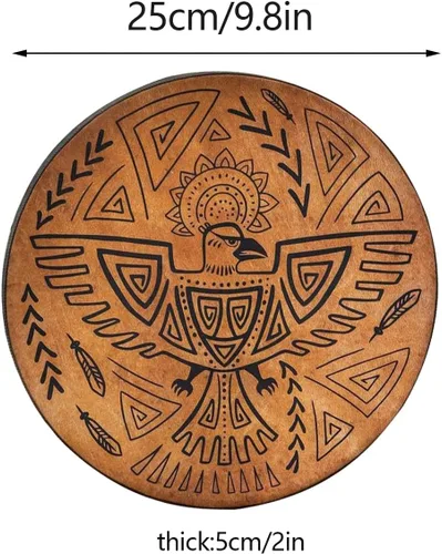 Vista 2 de Firlar Tambor Chamán, 10 Pulgadas Patrón de Pájaro Hecho a Mano Con Baqueta, Instrumento Espiritual, Aspecto Exquisito, Símbolo de Música del Marrón