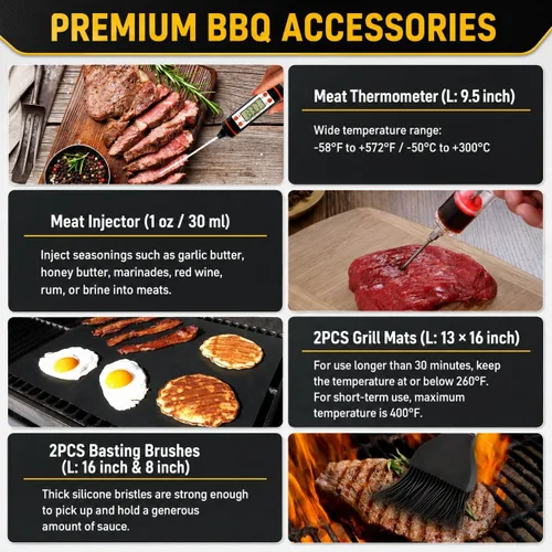 Vista 6 de 34 accesorios para parrilla, regalos para hombres, accesorios de barbacoa resistentes de 16 pulgadas, herramientas de barbacoa de acero inoxidable