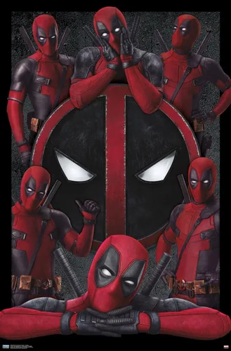 Vista 9 de Trends International Marvel Deadpool Legacy - Póster de collage de pared, 22.4 pulgadas de largo x 14.7 pulgadas, versión enmarcada de madera