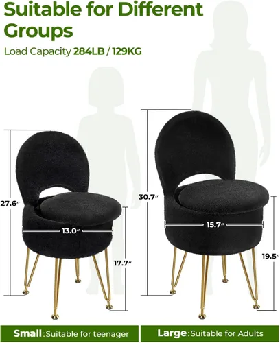 Vista 2 de GREENSTELL Taburete pequeño de tocador con almacenamiento y respaldo plegable, 13 x 13 x 17.7 pulgadas, otomana suave de piel sintética