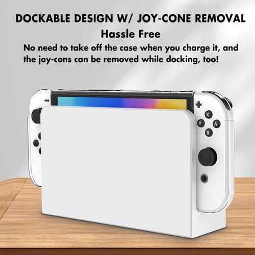 Vista 2 de Switch OLED - Funda protectora transparente acoplable a prueba de golpes para Nintendo Switch OLED modelo 2021 con protector de pantalla y tapas
