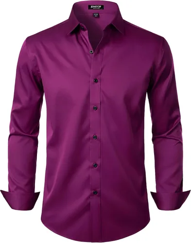Vista 29 de JEMITOP Mens Stretch Wrinkle Free Dress Shirts Naranja quemado
