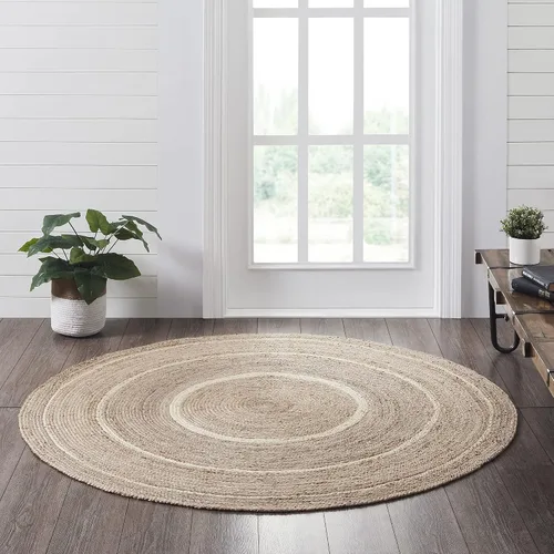 Vista 8 de VHC Brands Alfombra de yute con almohadilla, natural y crema, 3 pies redonda