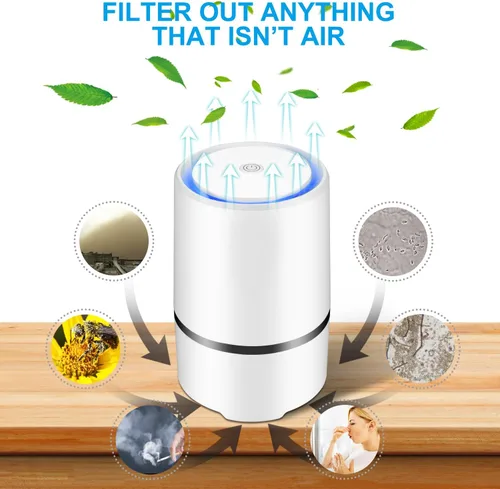 Vista 2 de Purificador de aire pequeño portátil para dormitorio con filtro HEPA, purificadores de aire para el hogar de bajo ruido mejorados (blanco)