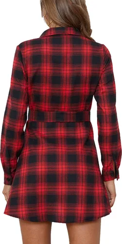 Vista 2 de LYANER Vestido de manga larga con cuello con botones y dobladillo con volantes para mujer