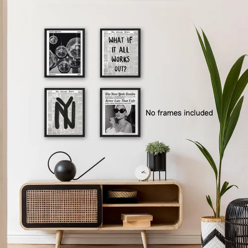Vista 5 de NaZaUK Decoración de Póster de Neoyorquinos Trendy Preppy, Impresiones de Arte de Pared Estético Funky, Arte de Pared de Periódico con Bola de Disco