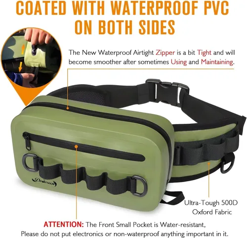 Vista 3 de Dovesun Riñonera de pesca impermeable para hombres 3.3L bolsa de pesca con mosca bolsa de pecho con cremallera hermética