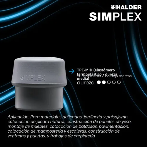 Vista 5 de Halder 3013.040 Simplex 21 oz Martillo de cara suave, caucho azul/caras de goma grises