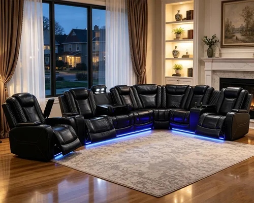 Vista 16 de Juego de sofá modular reclinable eléctrico para sala de estar, sofá modular reclinable de cuero con mesa auxiliar, soporte para tazas, consola