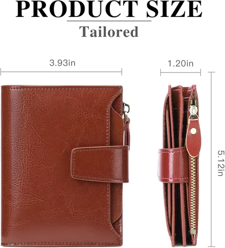 Vista 3 de FALAN MULE - Cartera de cuero auténtico para mujer pequeña plegable compacta con interferencia de radiofrecuencia RFID