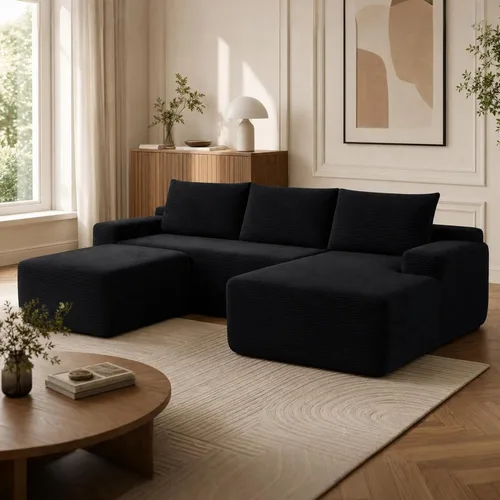 Vista 30 de Sofá modular en forma de U negro de 96.9 pulgadas, sofá modular con otomanas, sofá de nube sin hueso con otomanas, juego de sala de estar de espuma