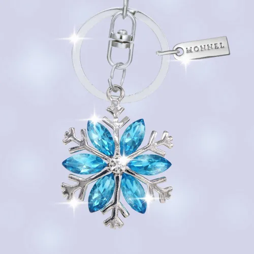 Vista 2 de Bling Crystal Blue Snowflake Llavero Llavero MZ826-1, Color plateado