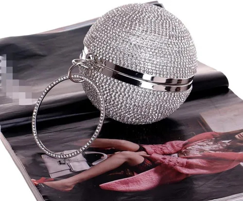 Vista 7 de Tngan Bolso de mano con forma de bola, bolso de fiesta, bolso de noche con mango de anillo de diamantes