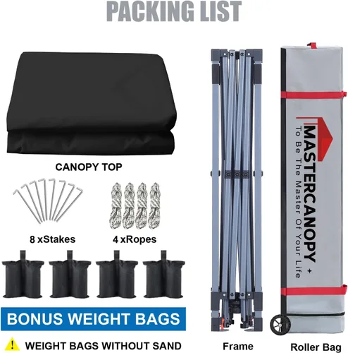 Vista 5 de MASTERCANOPY - Toldo plegable que incluye funda de transporte con ruedas, 4 bolsas de arena de contrapeso y 4 estacas