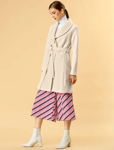 Vista 5 de Allegra K Abrigo largo de invierno con cuello de chal para mujer, Café