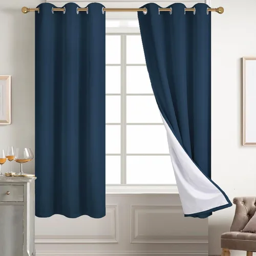Vista 125 de Diraysid Cortinas 100% opacas de lino beige para dormitorio, con ojales, aislamiento térmico, cortinas de oscurecimiento de habitación