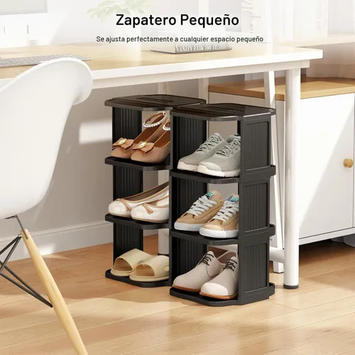 Vista 5 de Zapatero para armario, de 5 niveles apilables, para entrada de puerta delantera, independiente, soporte de plástico estrecho y alto, vertical Negro