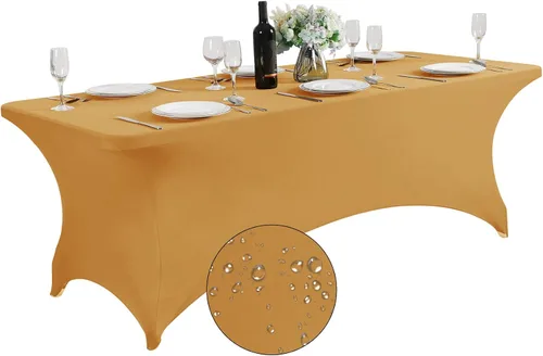 Vista 33 de SuperO - Paquete de 2 manteles de elastano impermeables para mesas de 6 pies, mantel elástico universal ajustable para fiestas, banquetes, bodas