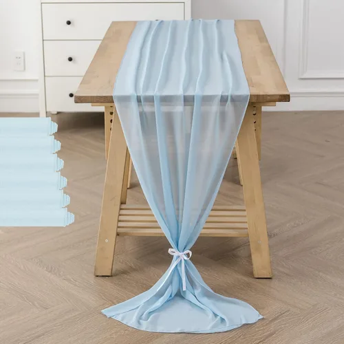 Vista 35 de Paquete de 2 caminos de mesa de gasa de 10 pies de 29 x 120 pulgadas, camino de mesa romántico transparente para boda, fiesta de cumpleaños