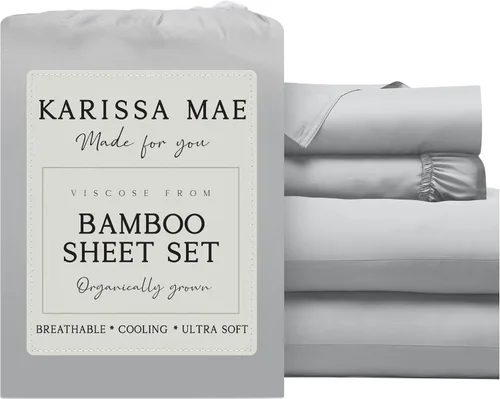 Vista 33 de KARISSA MAE Juego de sábanas de viscosa de bambú de lujo, 100% certificado FSC, refrescante, lujosamente suave, bolsillos profundos de 18 pulgadas
