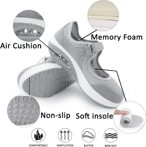 Vista 4 de Zapatos de enfermería de trabajo para mujer, antideslizantes, ajustables y transpirables, para caminar, fitness, informal, enfermería, ortopédicos