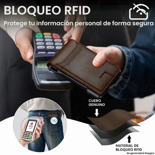 Vista 3 de furid Cartera de cuero genuino para hombres: billetera minimalista Café espresso de grano completo